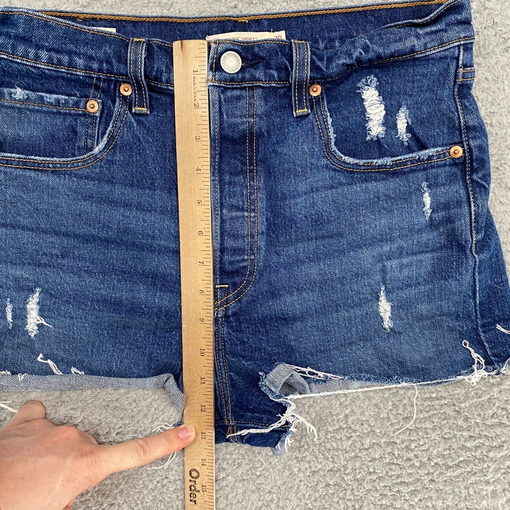 Levi's Ribcage Shorts Womens 30 Dark Wash High Waisted Stretch‎ Cut Off Denim - Picture 5 of 16